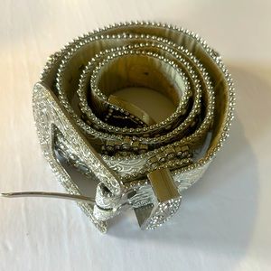 Ladies western bling belt silver leather
